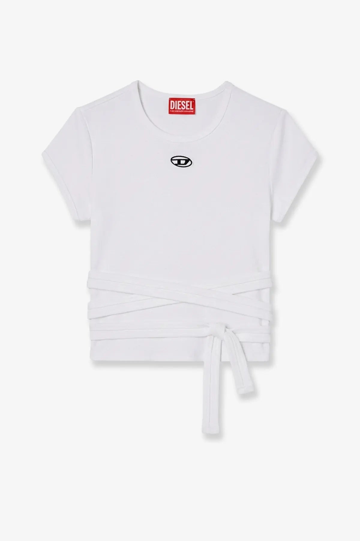 Diesel women’s white cotton cropped t-shirt with short sleeves and front tie-wrap design Bunny Tail S1 shirt