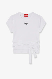 Diesel women’s white cotton cropped t-shirt with short sleeves and front tie-wrap design Bunny Tail S1 shirt