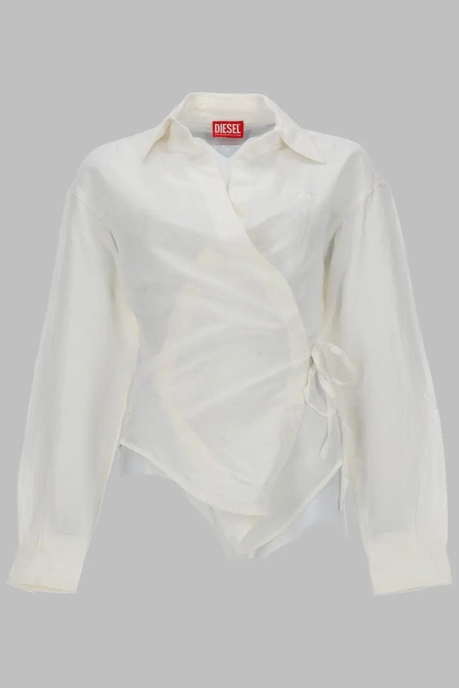 Diesel women’s white camicia con chiusura portafoglio blouse with long sleeves and tied side detail