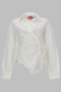 Diesel women’s white camicia con chiusura portafoglio blouse with long sleeves and tied side detail