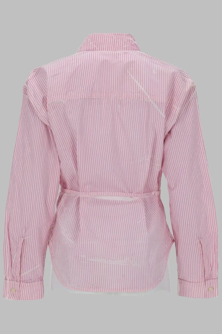 Diesel women’s camicia popeline avvolgente blue pink and white striped long-sleeved button-up shirt with belted waist