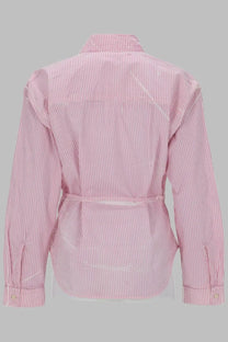 Diesel women’s camicia popeline avvolgente blue pink and white striped long-sleeved button-up shirt with belted waist