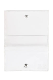 Diesel women’s white leather tri-fold card holder with silver metal clasps and neat stitching