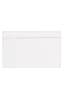 Diesel women’s white patent leather card holder with precise stitching along the edges