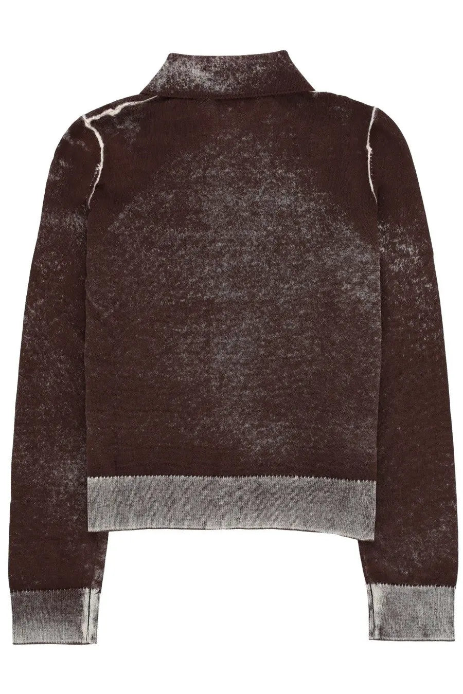 Diesel women’s cardigan Loren brown dark brown cropped knit jacket with distressed texture and silver-gray ribbed cuffs and hem