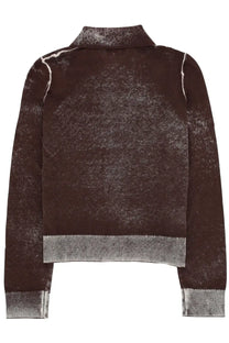 Diesel women’s cardigan Loren brown dark brown cropped knit jacket with distressed texture and silver-gray ribbed cuffs and hem