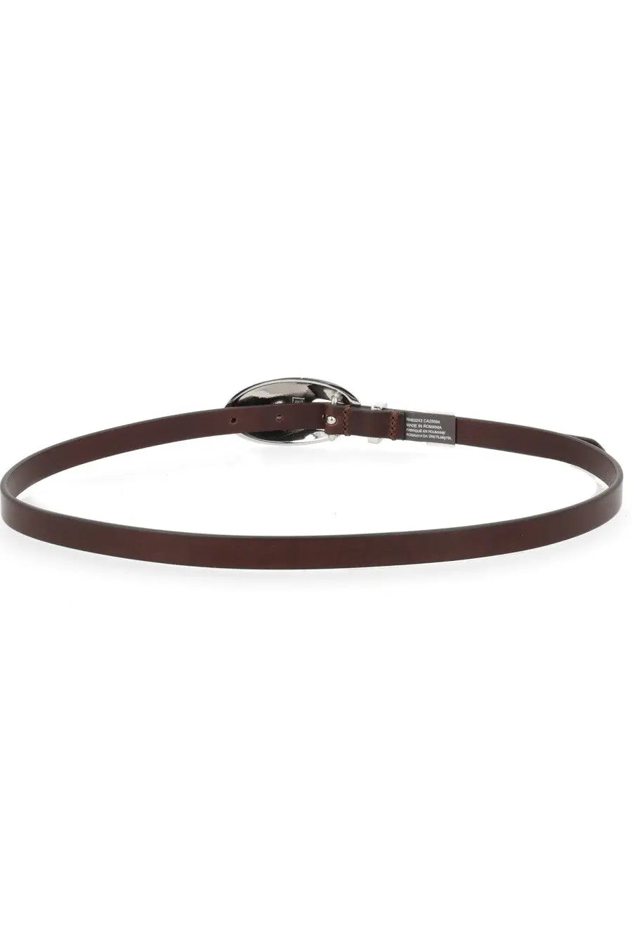 Diesel women’s cintura rop con brown leather belt with sleek silver-toned oval buckle