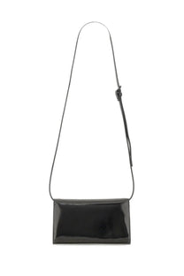 Diesel women’s clutch 1DR black featuring a black patent leather crossbody bag with a slender adjustable strap
