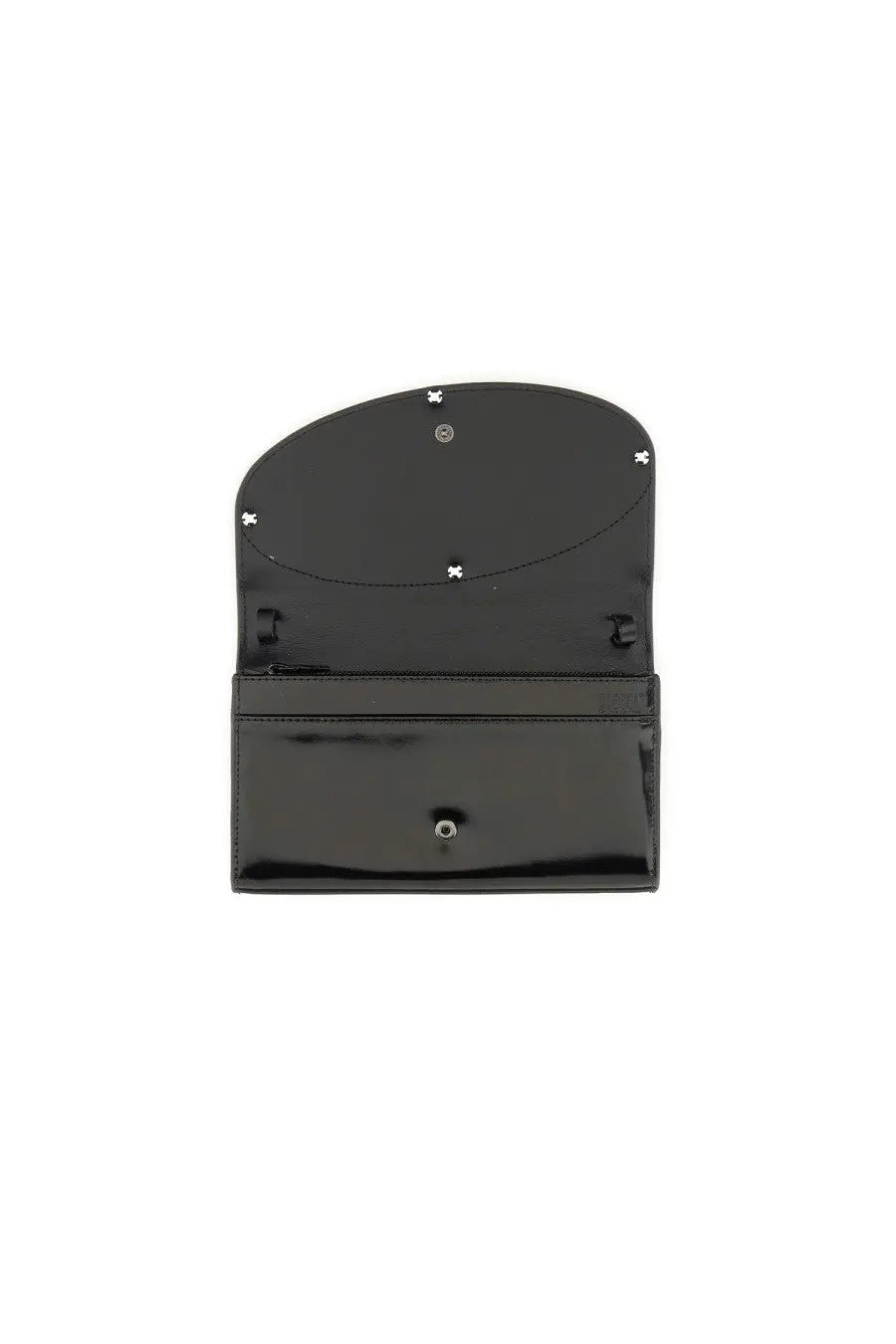 Diesel women’s clutch 1DR black black patent leather with silver-tone hardware and minimalist design