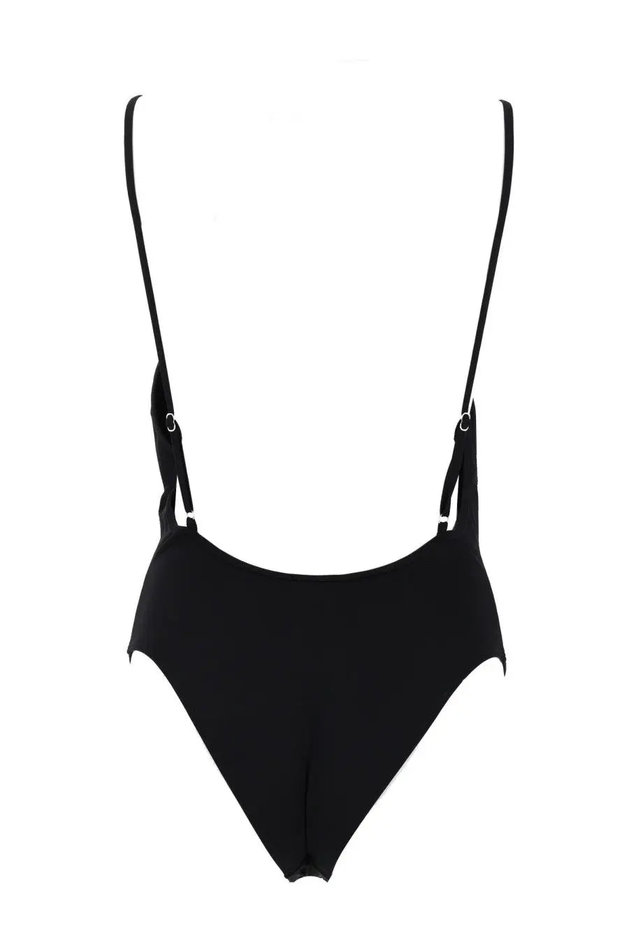Diesel women’s black one-piece swimsuit with thin spaghetti straps and high-cut leg design for stylish beachwear