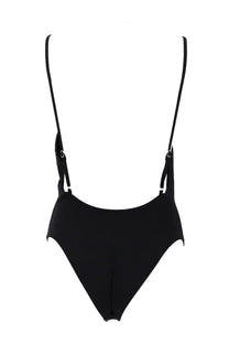 Diesel women’s black one-piece swimsuit with thin spaghetti straps and high-cut leg design for stylish beachwear