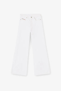 Diesel women’s white cotton blend wide-leg denim trousers with five-pocket design and subtle back pocket stitching