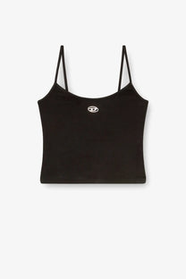 Diesel women’s black cotton cropped camisole with thin straps and small white logo on the chest