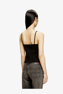 Diesel women’s black cotton tank top with spaghetti straps fitted silhouette and smooth stretchy fabric