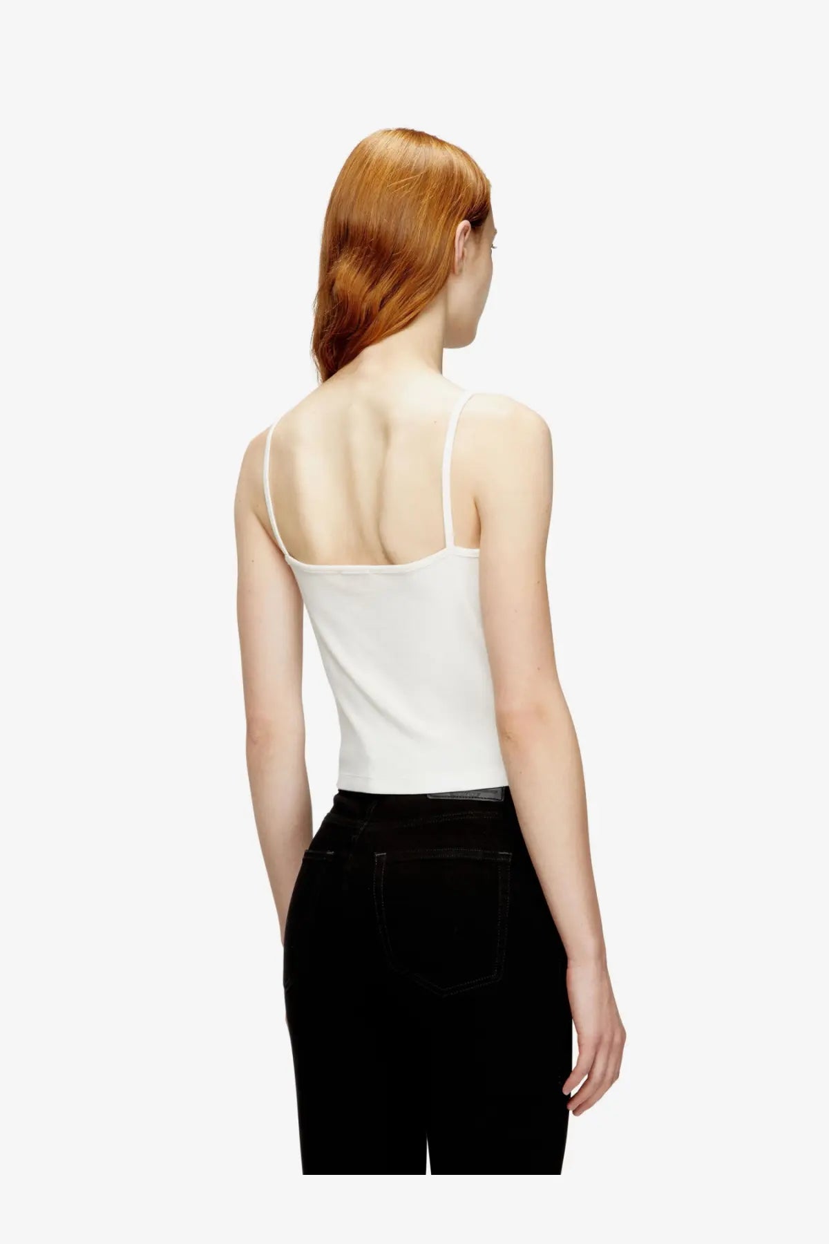 Diesel women’s white cotton tank top with thin straps and a simple minimalist sleeveless design