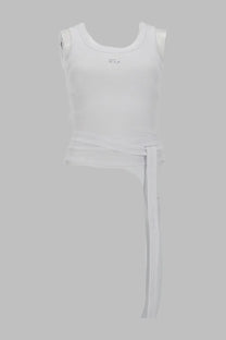 Diesel women’s white sleeveless crop top with tied waistband and subtle logo on chest in cotton blend material