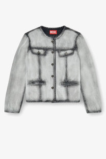 Diesel women’s de grafy fsi black jacket in distressed gray cotton and lyocell with button front and chest pockets