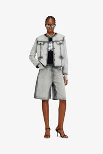 Diesel women’s de grafy fsi light gray denim jacket with distressed details and silver-toned hardware