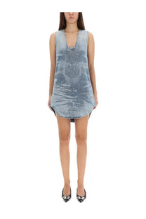 Diesel women’s de laris dress blue sleeveless light-wash denim with v-neckline and subtle distressing details