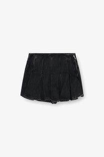 Diesel women’s de rox black pleated mini skirt with faux leather finish and frayed hem