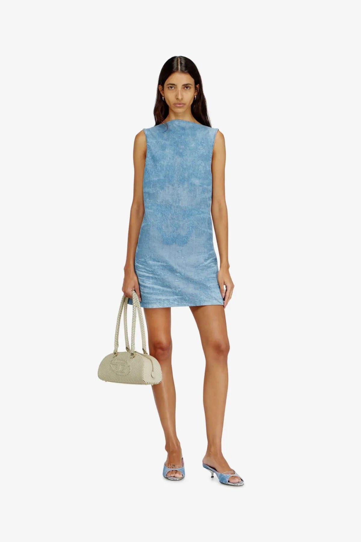 Diesel women’s de selune fsi denim dress blue light blue sleeveless mini dress with subtle textured pattern