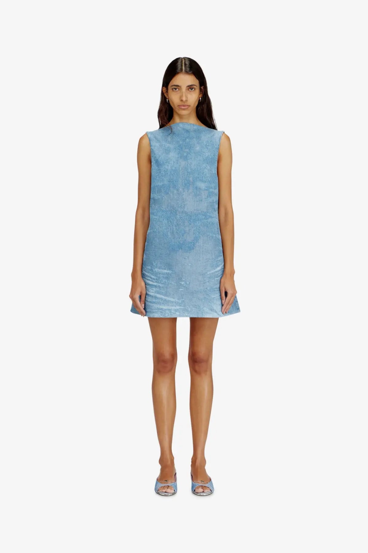 Diesel women’s de selune fsi denim dress blue sleeveless light blue velvet mini dress with subtle textured pattern