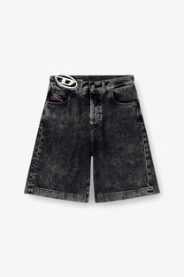 Diesel women’s de sire short s2 black denim bermuda shorts with faded distressed look and white logo plaque at waistband
