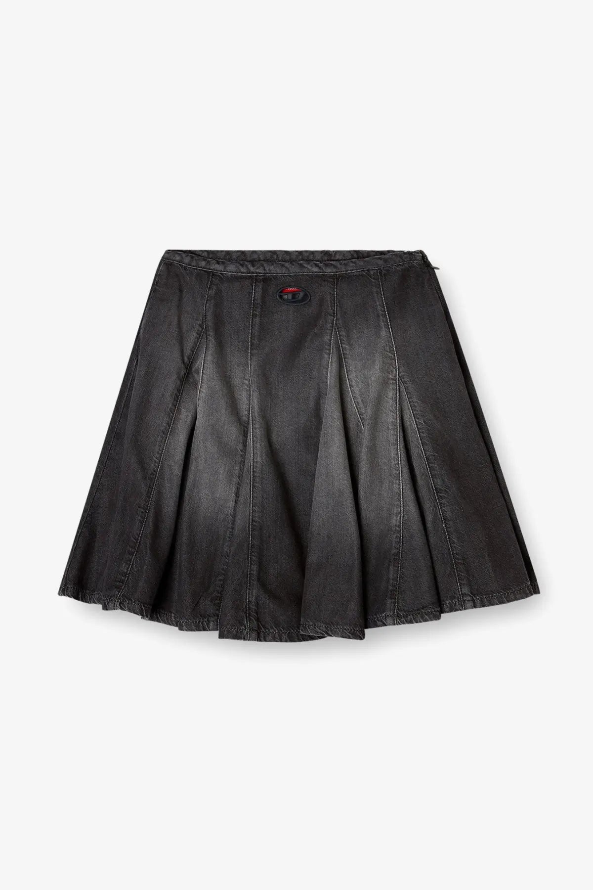 Black diesel women’s de spiki short denim skirt with pleated design subtle sheen and stitched detailing