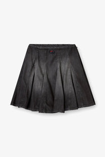 Black diesel women’s de spiki short denim skirt with pleated design subtle sheen and stitched detailing