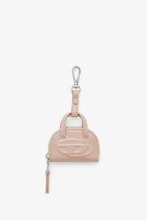 Diesel women’s dome charms blush pink pvc mini handbag keychain with glossy finish and embossed logo on front