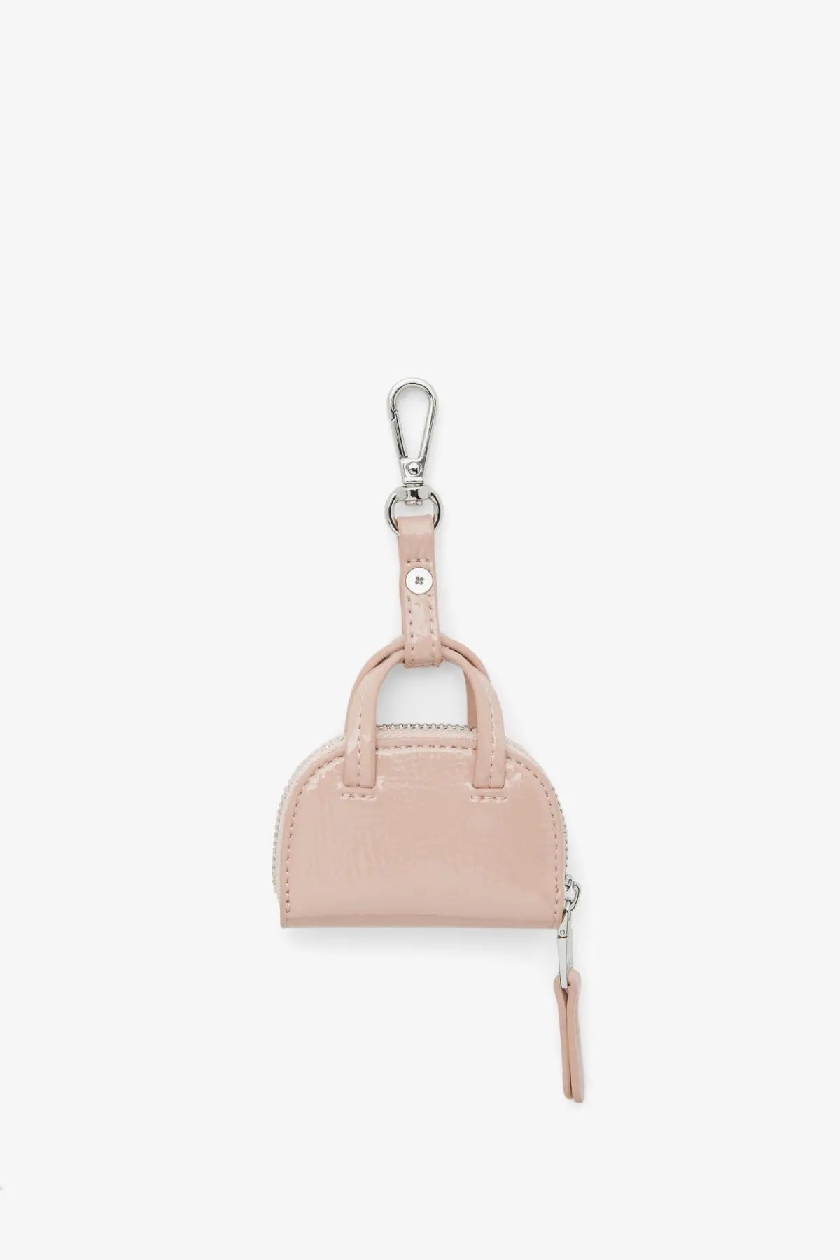 Diesel women’s dome charms pvc keychain in blush pink mini handbag design with silver carabiner and zipper pull