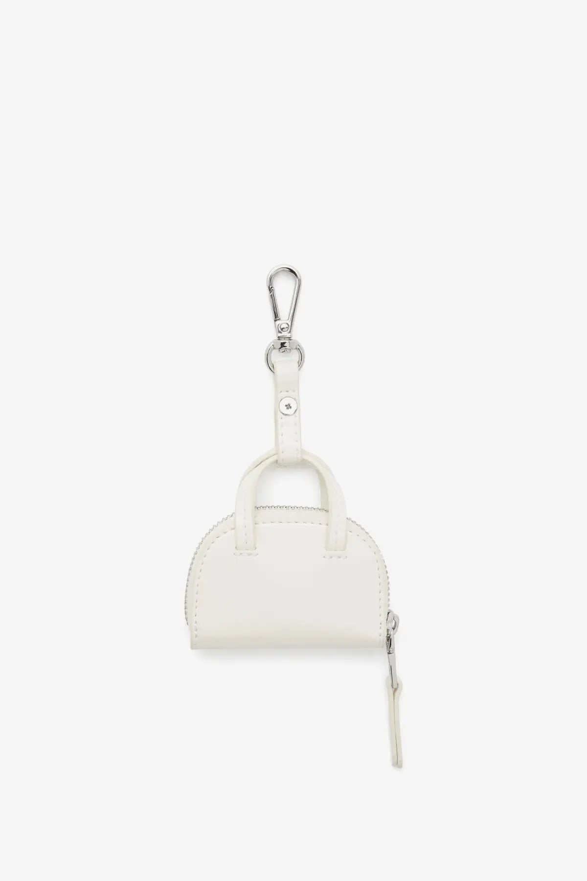 Diesel women’s dome white pvc mini handbag keychain with silver toned carabiner clip and zipper pull