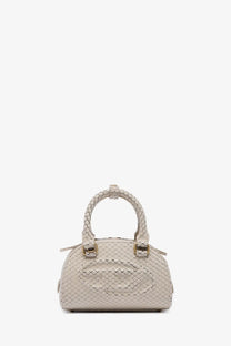 Diesel women’s dome python leather crossbody bag beige cream with woven texture and gold-tone hardware