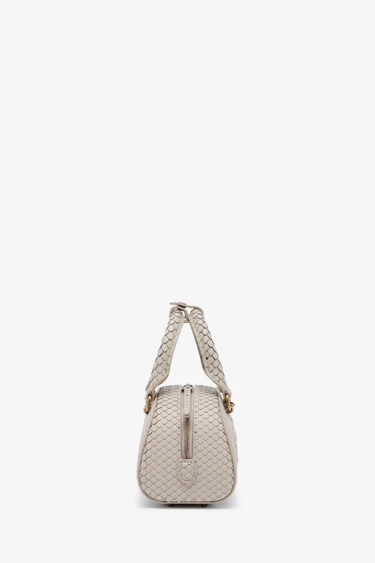 Beige woven leather diesel women’s dome python crossbody bag with structured rounded shape and gold-tone hardware