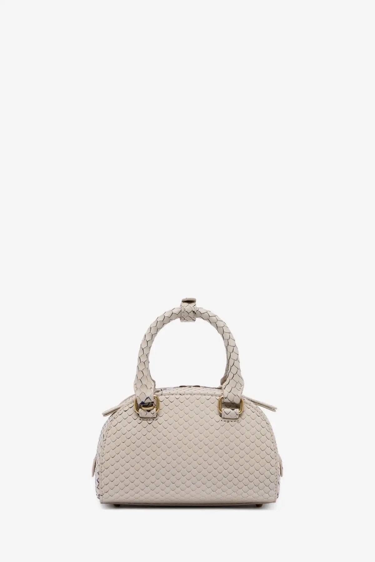 Diesel women’s dome python leather crossbody bag in beige with woven texture and structured dome shape with gold hardware