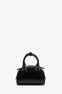 Diesel women’s dome python leather crossbody bag black with braided handles and silver-tone hardware snakeskin texture