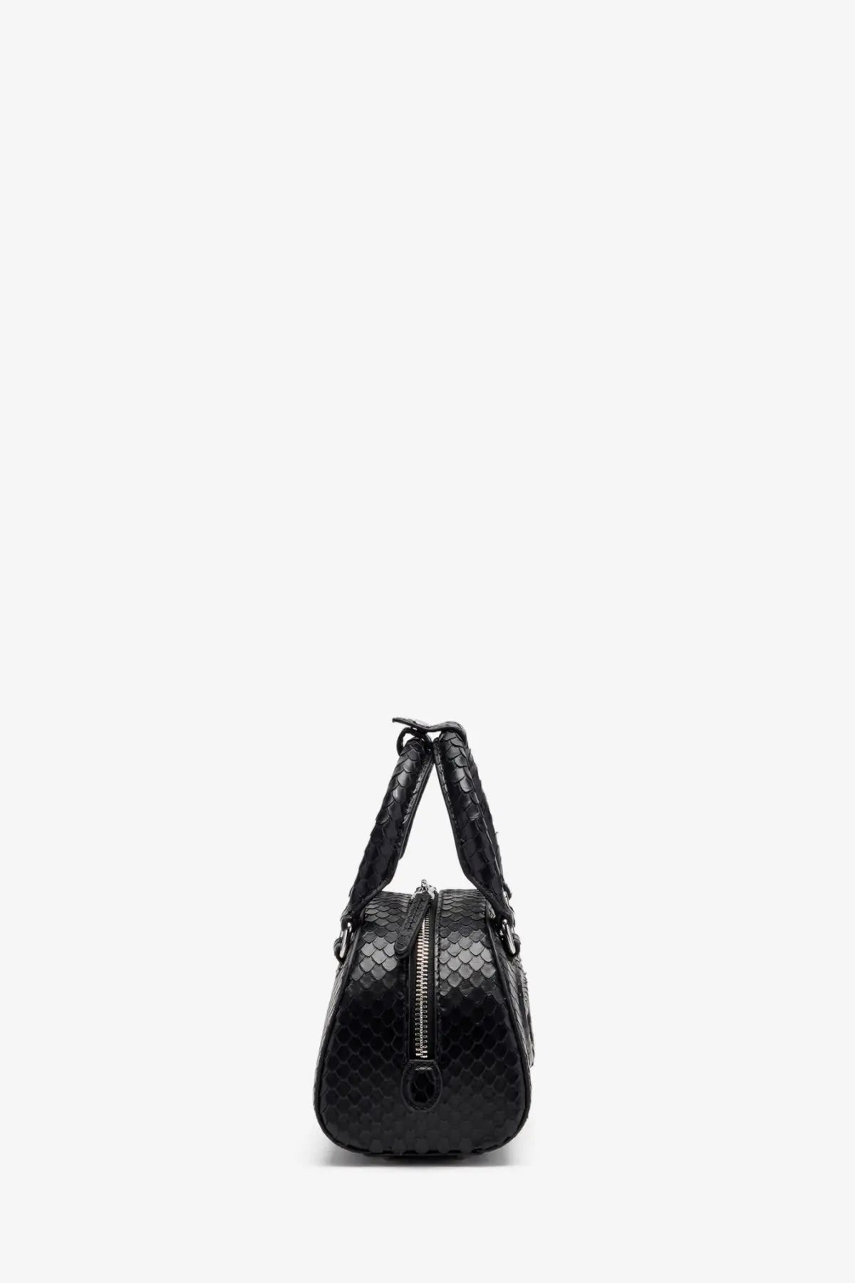 Diesel women’s dome python leather crossbody bag in black with structured rounded silhouette and dual top handles