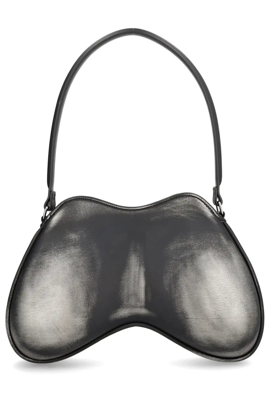 Diesel women’s double bag silver black leather handbag with sleek curved design and single arched handle