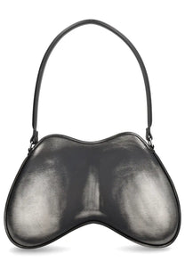 Diesel women’s double bag silver black leather handbag with sleek curved design and single arched handle