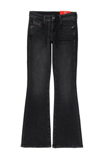 Diesel women’s ebbey jeans black black denim flare jeans with subtle faded wash and classic stitching details back view