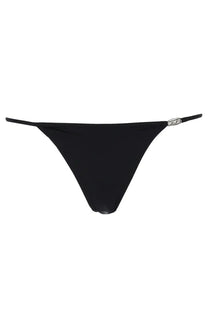 Black thong bikini bottom by Diesel women’s ebbi dnm with silver-toned metal clasp visible on the back side