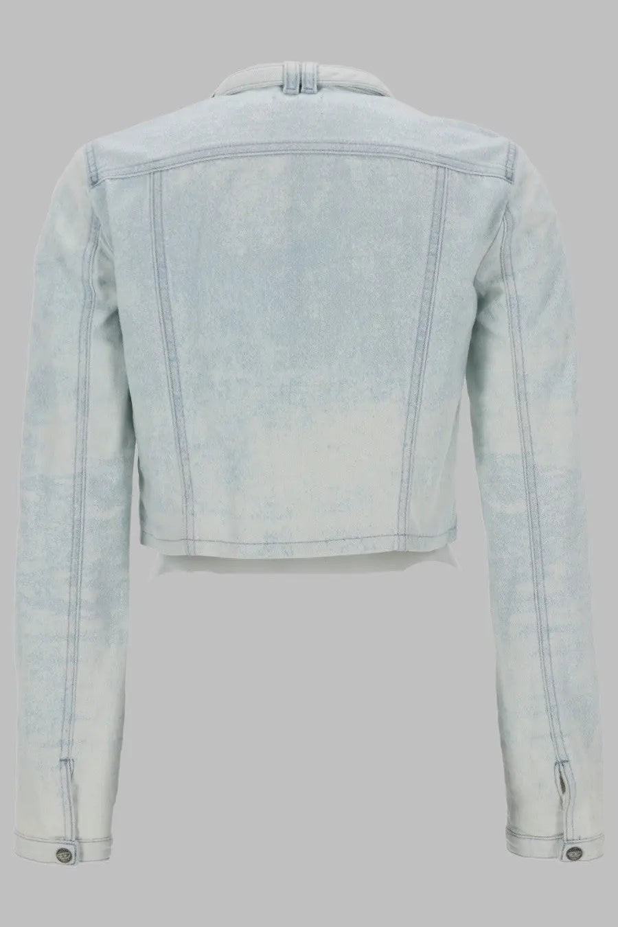 Diesel women’s giacca cropped blue light-wash denim jacket with subtle fading and classic stitching front view