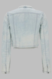 Diesel women’s giacca cropped blue light-wash denim jacket with subtle fading and classic stitching front view