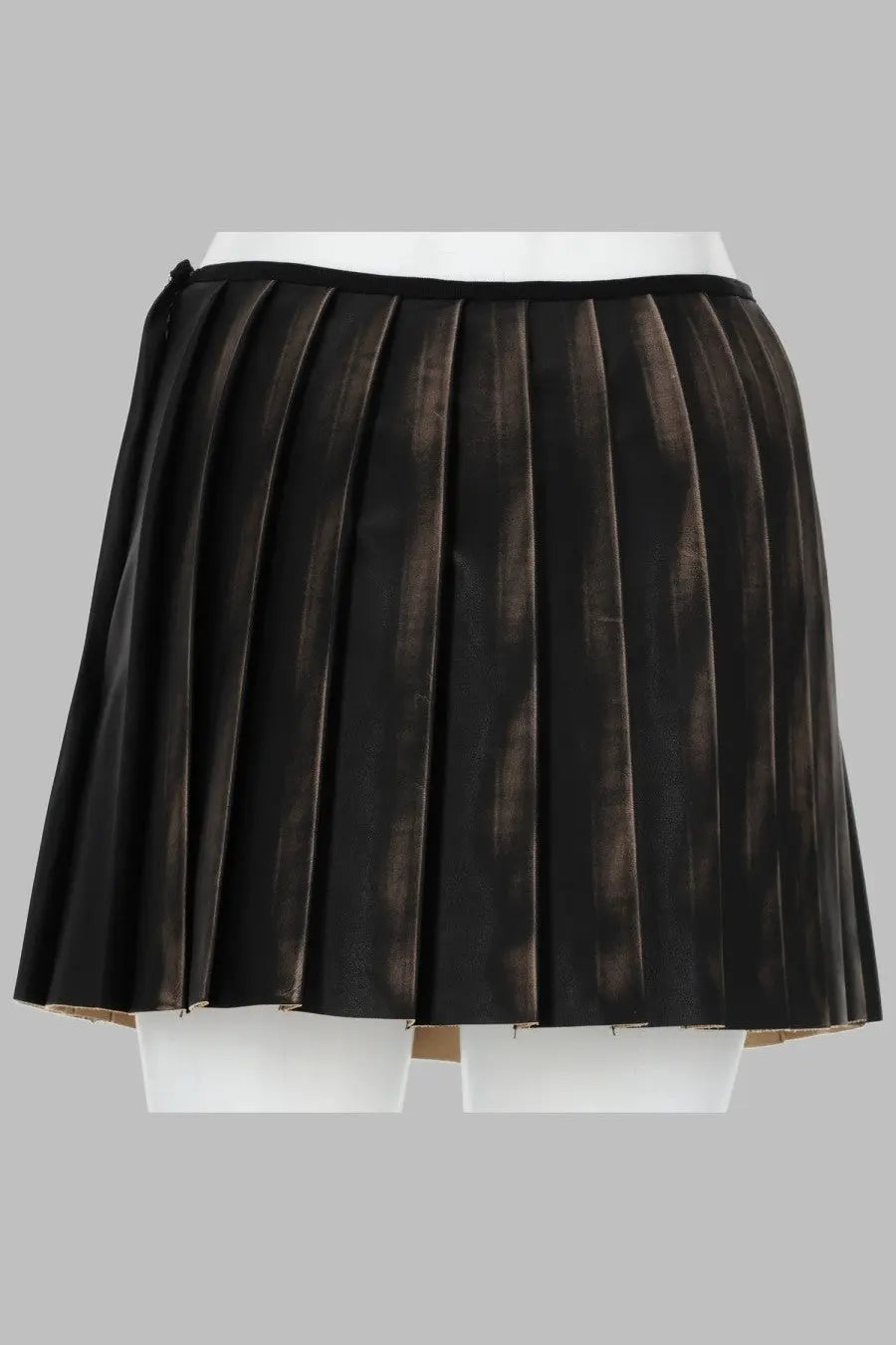 Diesel women’s gonna plissé distressed brown black pleated skirt with subtle brown marbled pattern and velvety texture