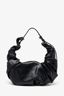 Black Diesel women’s grab hobo crossbody bag made of ruched leather with a twisted shoulder handle