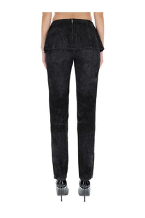 Back view of diesel women’s hourjian black denim jeans with flared back and subtle textured fabric