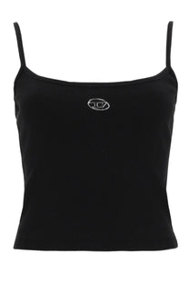 Diesel women’s hupy od top black cropped camisole with thin straps and small silver logo on the chest