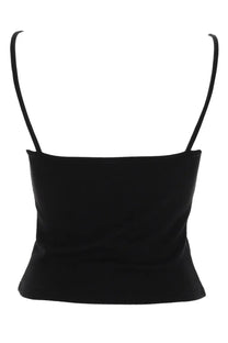 Diesel women’s hupy od top black fitted black spaghetti strap crop top with square neckline and smooth fabric