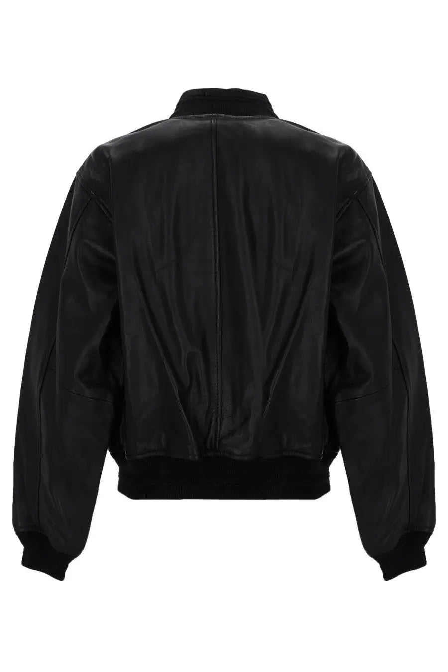 Diesel women’s Ilyan RB black leather bomber jacket with ribbed collar and cuffs for stylish outerwear
