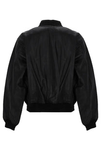 Diesel women’s Ilyan RB black leather bomber jacket with ribbed collar and cuffs for stylish outerwear